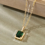 NECKLACE EMERALD RECTANGULAR HALO PAVÉ PENDANT | GOLD JEWELLERY