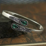 OPEN VINTAGE TEARDROP EMERALD FILIGREE BRACELET | SILVER JEWELLERY