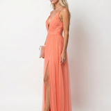 TIA | DEEP V-NECK DRAPED MAXI DRESS