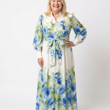 HARPER | LONG-SLEEVE FLORAL BUTTON-FRONT MAXI DRESS