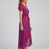 PRIYA | SHORT-SLEEVE FLORAL WRAP MIDI DRESS