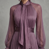 DEMETRIA | MAXI DRESS WITH RUFFLE DETAILS & TIE COLLAR