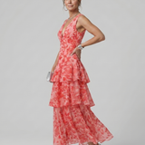 GALA | DEEP V-NECK SLEEVELESS PRINT MIDI DRESS