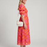 ZARELLE | PUFF SLEEVE V-NECK BOLD FLORAL MIDI DRESS