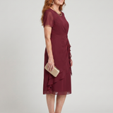 EIRA | SHORT SLEEVE LAYERED HEM MIDI DRESS