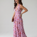 NORI | HALTERNECK RUFFLE FLORAL MAXI DRESS