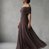 JUNI | OFF-SHOULDER DRAPED MIDI DRESS