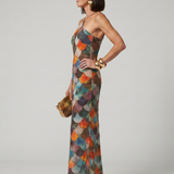 LARKIN | FITTED MULTICOLOUR SCALE PRINT MAXI DRESS