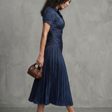 THEODORA | PLEATED STRIPE WAIST MIDI DRESS