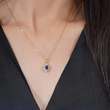 NECKLACE STAR SAPPHIRE BLUE BAGUETTE PENDANT | GOLD JEWELLERY