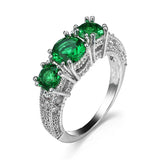 RING THREE STONES OVAL EMERALD PAVÉ BAND | SILVER JEWELLERY