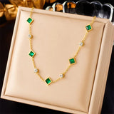 CHAIN STONES SQUARE EMERALD AND ZIRCONIA ALTERNATING NECKLACE | GOLD JEWELLERY