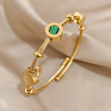 CABLE TWISTED CHARM MALACHITE AND NUMERAL ROMAN BRACELET | GOLD JEWELLERY