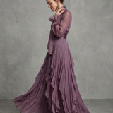 DEMETRIA | MAXI DRESS WITH RUFFLE DETAILS & TIE COLLAR
