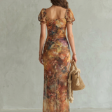 CIEL | RUFFLE SLEEVE SLIT MIDI DRESS