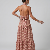 AMIRA | GEOMETRIC PRINT CUTOUT MIDI DRESS