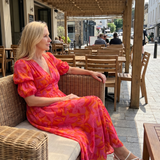 ZARELLE | PUFF SLEEVE V-NECK BOLD FLORAL MIDI DRESS