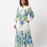 HARPER | LONG-SLEEVE FLORAL BUTTON-FRONT MAXI DRESS