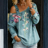 SIMONE - DENIM TOP WITH EXPOSED SHOULDERS