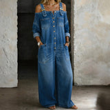 GABRIELLE - OFF SHOULDER DENIM JUMPSUIT