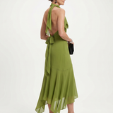 WINIFRED | DRAPED KEYHOLE HALTER MIDI DRESS
