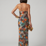 LARKIN | FITTED MULTICOLOUR SCALE PRINT MAXI DRESS
