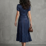 THEODORA | PLEATED STRIPE WAIST MIDI DRESS