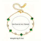 CHAIN CHARM EMERALD SQUARE AND ZIRCONIA ALTERNATING BRACELET | GOLD JEWELLERY