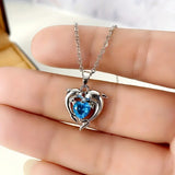 NECKLACE DOLPHIN TWIN HEART TOPAZ BLUE PENDANT | SILVER JEWELLERY