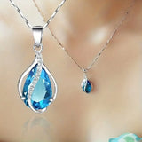 NECKLACE TEARDROP TOPAZ BLUE WRAP PAVÉ PENDANT | SILVER JEWELLERY