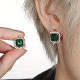 GREEN SQUARE ZIRCONIA EARRINGS | GOLD JEWELLERY
