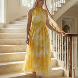SYLIN | GATHERED HALTER MIDI DRESS