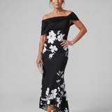 COSMA | OFF-SHOULDER DRAPED MIDI DRESS