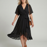 KEZIAH | SHORT SLEEVE FLOWING HEM MIDI DRESS