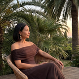 JUNI | OFF-SHOULDER DRAPED MIDI DRESS