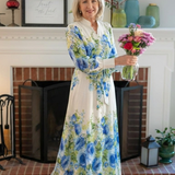 HARPER | LONG-SLEEVE FLORAL BUTTON-FRONT MAXI DRESS