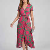 PRIYA | SHORT-SLEEVE FLORAL WRAP MIDI DRESS
