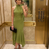 WINIFRED | DRAPED KEYHOLE HALTER MIDI DRESS