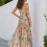 RINGELBLUME | SPAGHETTI STRAP SHEER OVERLAY MIDI DRESS