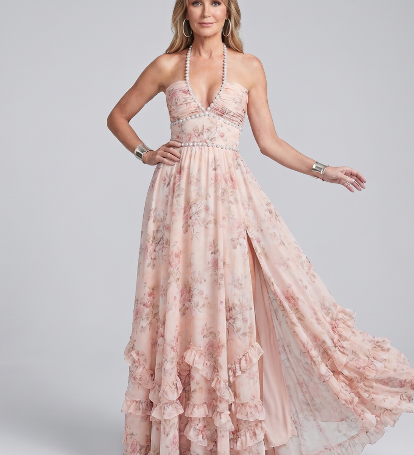 ALESSIA | HALTERNECK FLORAL MAXI DRESS