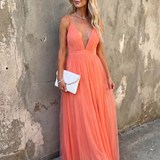 TIA | DEEP V-NECK DRAPED MAXI DRESS