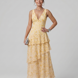 GALA | DEEP V-NECK SLEEVELESS PRINT MIDI DRESS