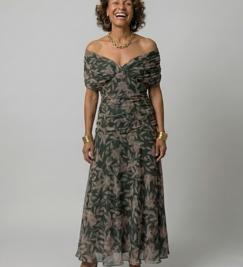 CALEN | OFF-SHOULDER FLOW MIDI DRESS