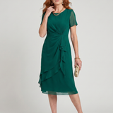 EIRA | SHORT SLEEVE LAYERED HEM MIDI DRESS