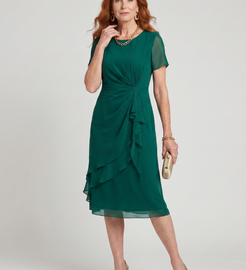EIRA | SHORT SLEEVE LAYERED HEM MIDI DRESS