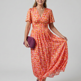 JUNA | SHORT SLEEVE DITSY FLORAL MIDI DRESS