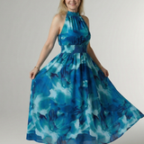 SYLIN | GATHERED HALTER MIDI DRESS