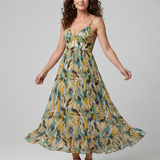 QUILL | SPAGHETTI STRAP ABSTRACT PRINT MIDI DRESS