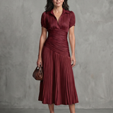 THEODORA | PLEATED STRIPE WAIST MIDI DRESS