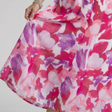 CANDLIA | PUFF SLEEVE V-NECK ABSTRACT PRINT MIDI DRESS